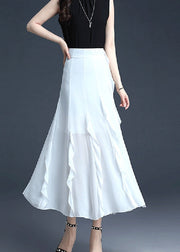 Fitted White Ruffled Patchwork Chiffon Skirts Summer