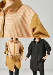 Fitted Yellow Oversized Patchwork Cotton Shirt Tops Fall