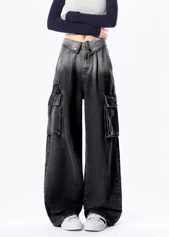 Flanging Gradient Color High Waist American Style Straight Pants Spring