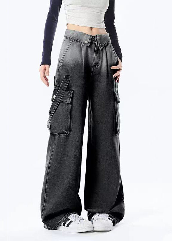 Flanging Gradient Color High Waist American Style Straight Pants Spring