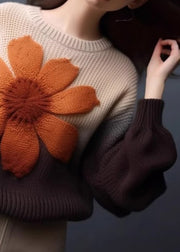 Floral Gradient Color Cozy Knit Pullover Sweaters Winter