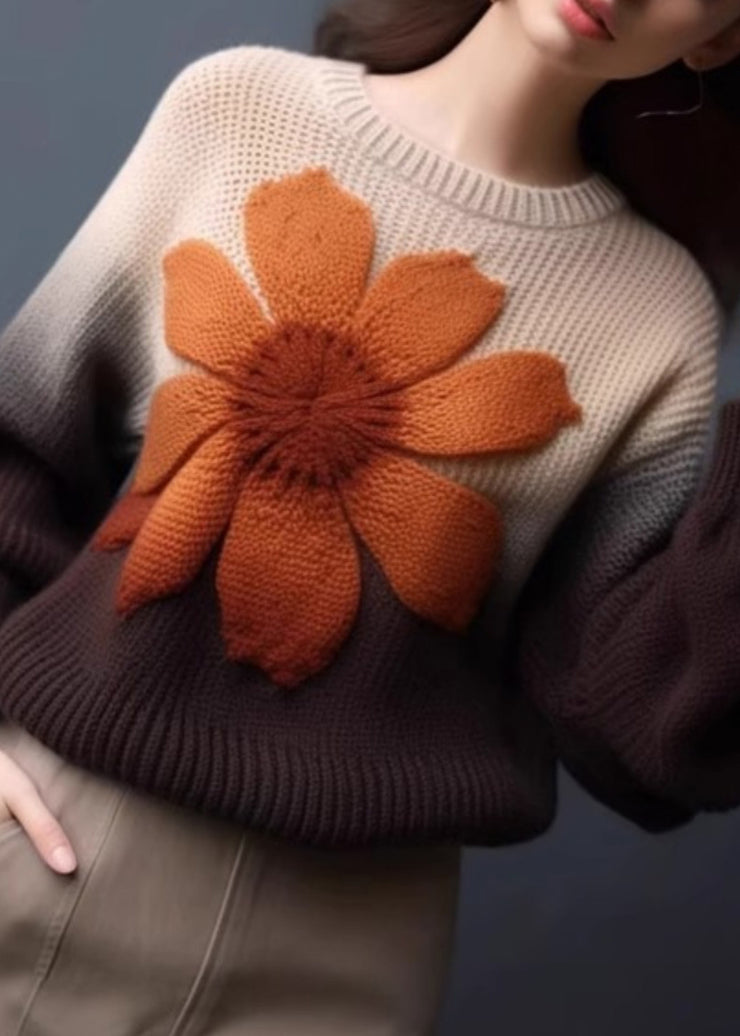 Floral Gradient Color Cozy Knit Pullover Sweaters Winter