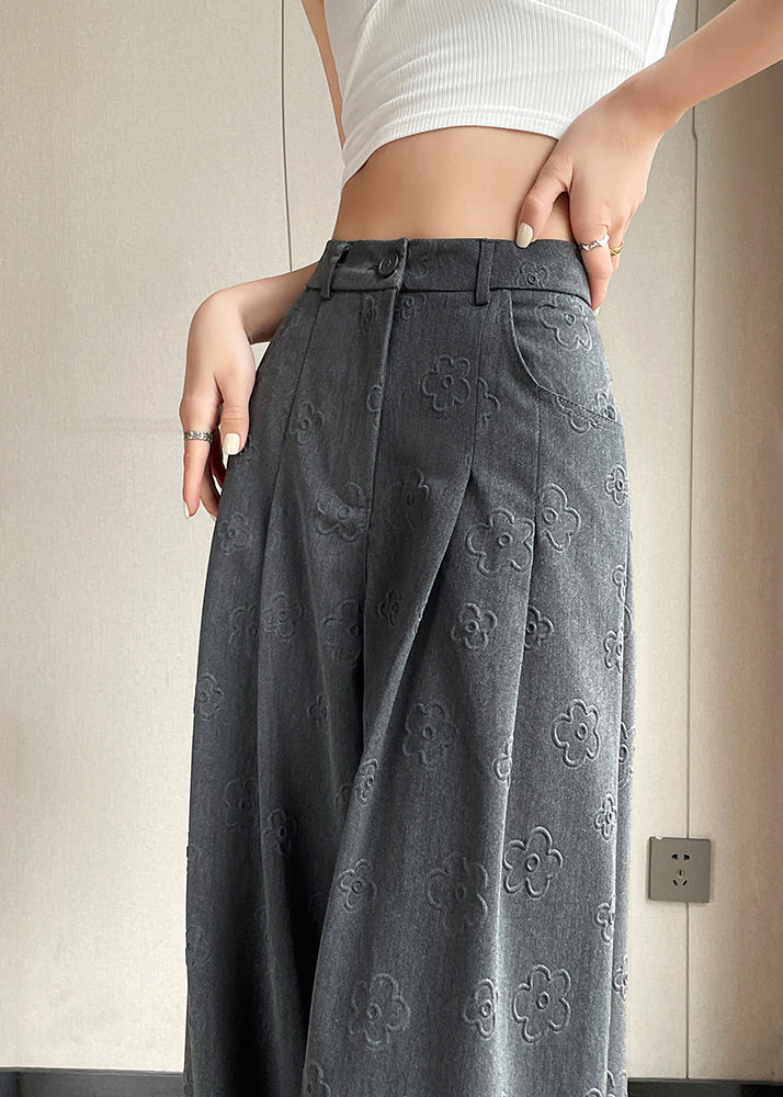 Floral Grey Pockets High Waist Spandex Pants Summer