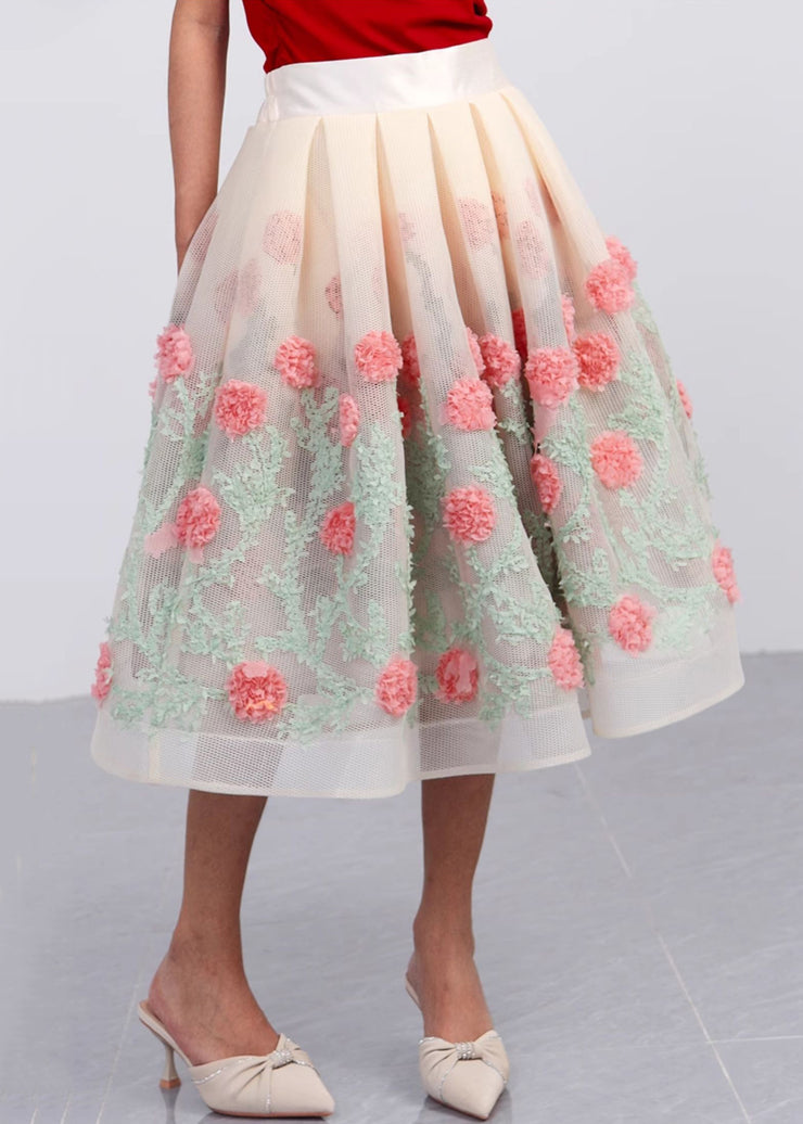 Floral Hollow Out Pockets Patchwork Tulle Skirt Summer