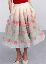 Floral Hollow Out Pockets Patchwork Tulle Skirt Summer