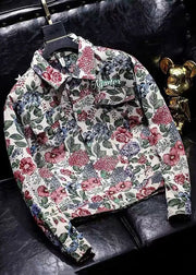 Floral Peter Pan Collar Print Button Cotton Fall Men Coat