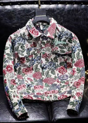 Floral Peter Pan Collar Print Button Cotton Spring Men Coat