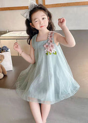 Floral Sky Blue Zippered Solid Tulle Girls Dresses Sleeveless