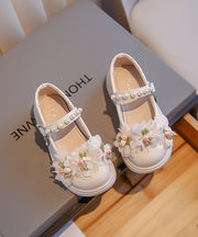 Floral Splicing Beige Kids Girls Princess Flat Shoes Buckle Strap