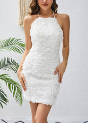 Floral White Lace Up Backless Mid Dress Sleeveless