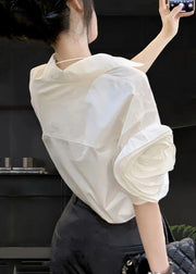 Floral White Peter Pan Collar Solid Cotton Shirts Summer