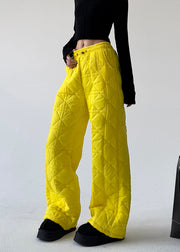 Fluorescent Yellow Plaid Fine Cotton Filled Straight Pants Spring