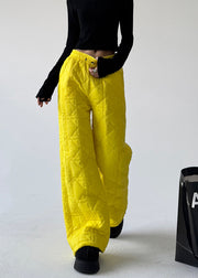 Fluorescent Yellow Plaid Fine Cotton Filled Straight Pants Spring