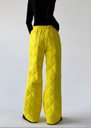 Fluorescent Yellow Plaid Fine Cotton Filled Straight Pants Spring