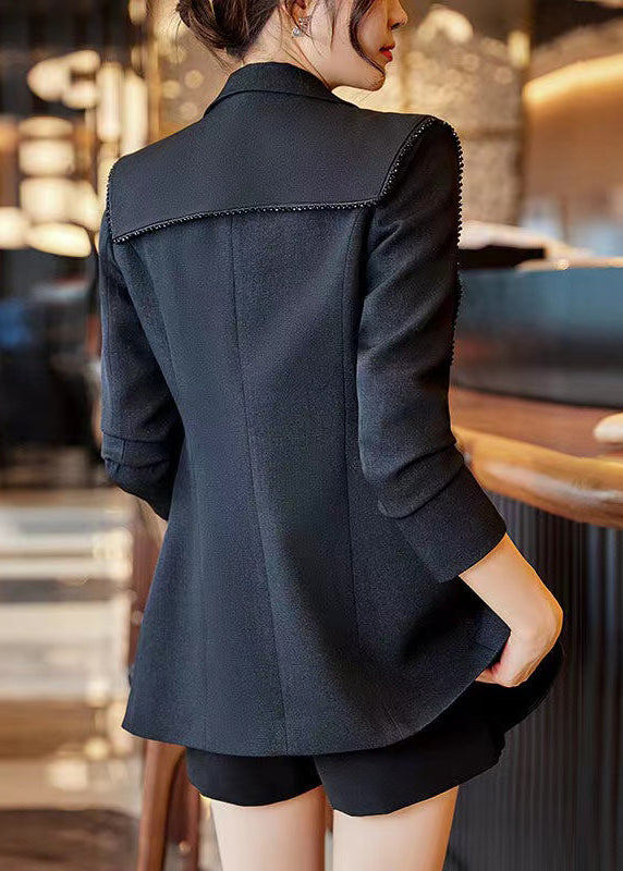 Formal Black Peter Pan Collar Patchwork Cotton Jackets Spring