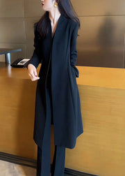 Formal Black Slim Fit Spandex Trench And Flared Trousers Two Pieces Set Spring
