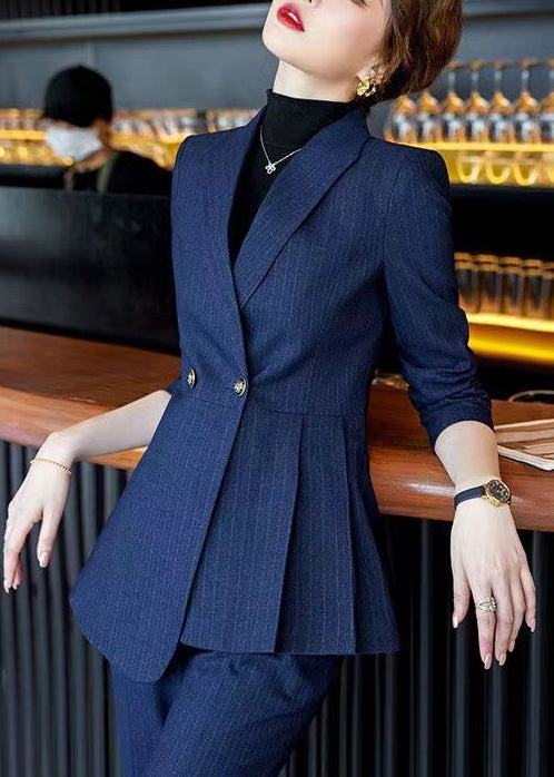 Formal Navy Wrinkled Plaid Silm Fit Coat Spring