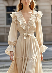 French Apricot Cinched Ruffled Chiffon Party Dresses Spring