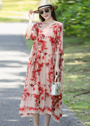 French Apricot Embroideried Oversized Silk Holiday Dress Summer