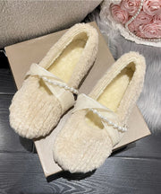 French Apricot Fuzzy Fur Fashion Splicing Flat Shoes For Women