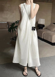French Apricot O-Neck Solid Silk Long Dress Sleeveless