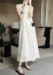 French Apricot O-Neck Solid Silk Long Dress Sleeveless