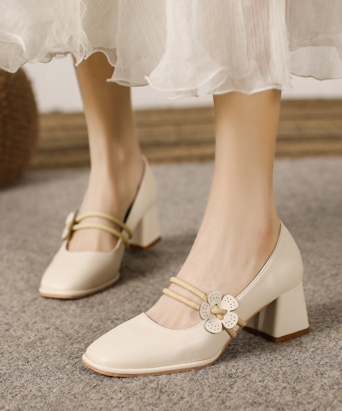 French Apricot One Word Buckle Floral Chunky Heel