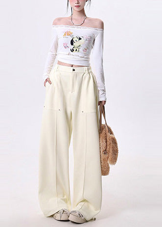 French Apricot Oversized Cotton Wide Leg Pants Spring