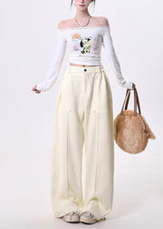 French Apricot Oversized Cotton Wide Leg Pants Spring