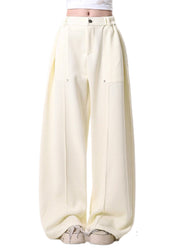 French Apricot Oversized Cotton Wide Leg Pants Spring