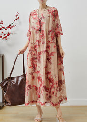 French Apricot Oversized Embroidered Chiffon Long Dresses Summer