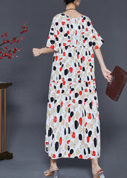 French Apricot Oversized Print Cotton Long Dress Summer