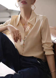 French Apricot Peter Pan Collar Button Silk Shirts Spring