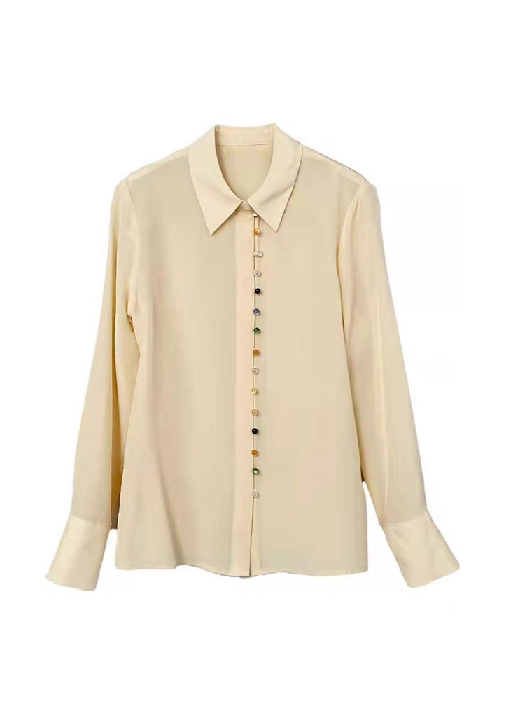 French Apricot Peter Pan Collar Button Silk Shirts Spring