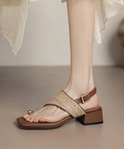 French Apricot Sheepskin Flip Flops Splicing Chunky Heel Sandals