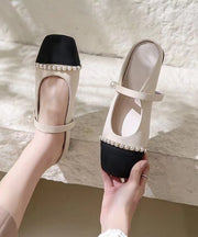 French Apricot Square Toe Nail Bead Flats Slide Sandals