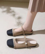 French Apricot Square Toe Nail Bead Flats Slide Sandals