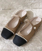 French Apricot Square Toe Nail Bead Flats Slide Sandals