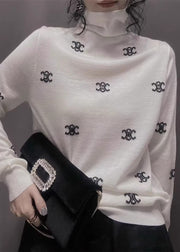 French Apricot Turtle Neck Zircon Woolen Top Spring