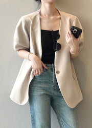 French Apricot V Neck Puff Sleeve Button Coat