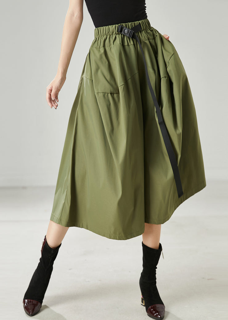 French Army Green Oversized Cotton Crop Pants Summer