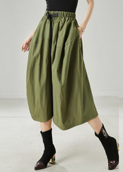 French Army Green Oversized Cotton Crop Pants Summer