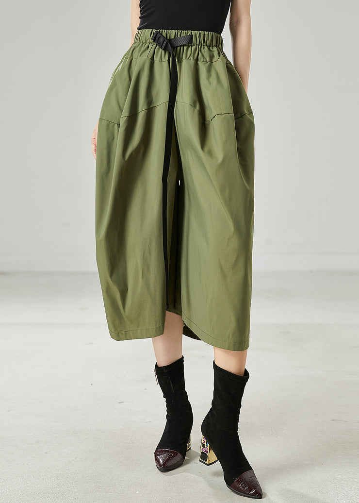 French Army Green Oversized Cotton Crop Pants Summer