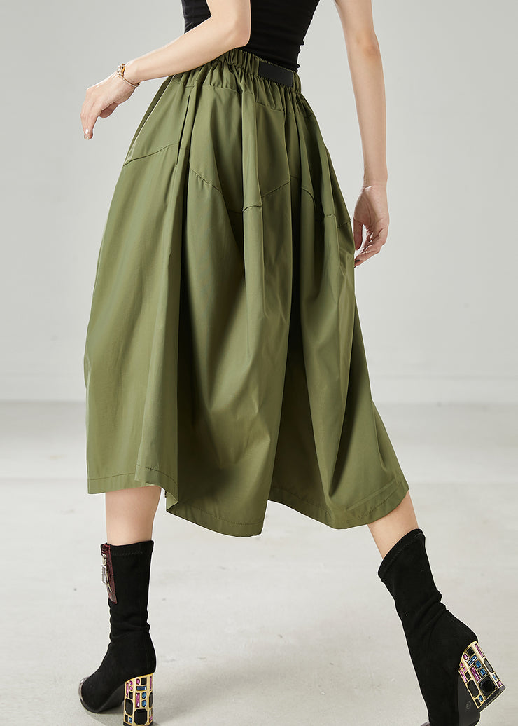 French Army Green Oversized Cotton Crop Pants Summer