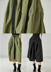 French Army Green Oversized Cotton Crop Pants Summer