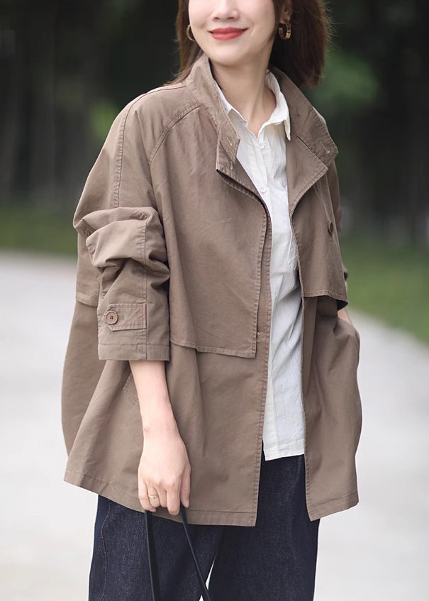 French Army Green Oversized Pockets Cotton Jackets Spring