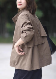 French Army Green Oversized Pockets Cotton Jackets Spring