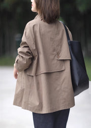 French Army Green Oversized Pockets Cotton Jackets Spring