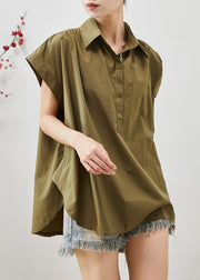 French Army Green Peter Pan Collar Oversized Cotton Tank Summer