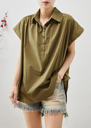 French Army Green Peter Pan Collar Oversized Cotton Tank Summer